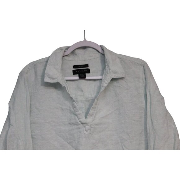 Tahari Blouse 2X 100% Linen Pastel Blue Pullover Beach Coastal Lagenlook Boho - Picture 2 of 11